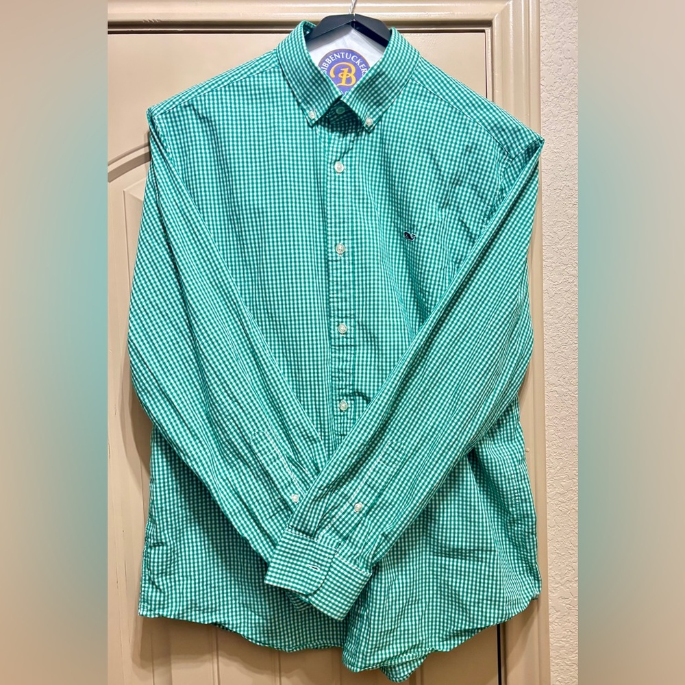 Vineyard Vines Men's Green Checkered Shirt